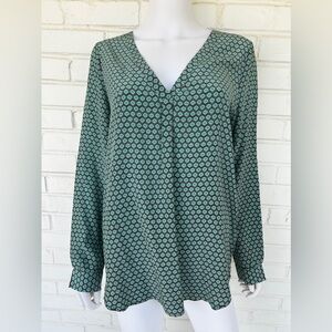 JOIE 100% Silk Printed Blouse Tunic Shirt Top Aqua Tiles Size Medium